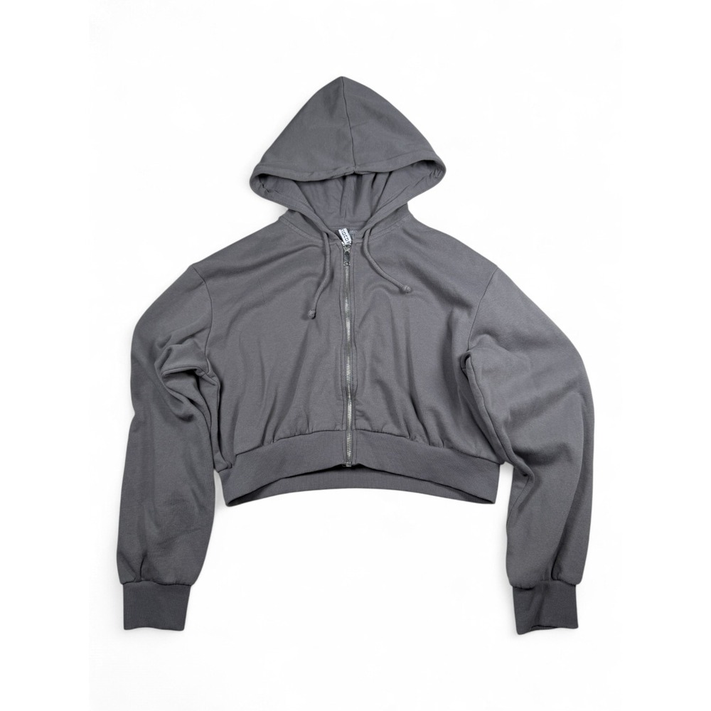 H&M Divided Women Charcoal Gray Cropped Full Zip Hoodie Fleece Sweatshirt Medium